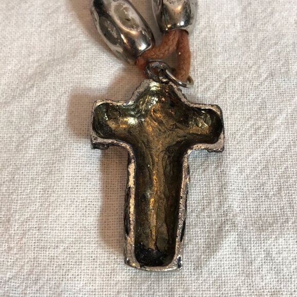 Handmade Cross Pendant on Beaded Fabric Cord OOAK - Picture 7 of 10